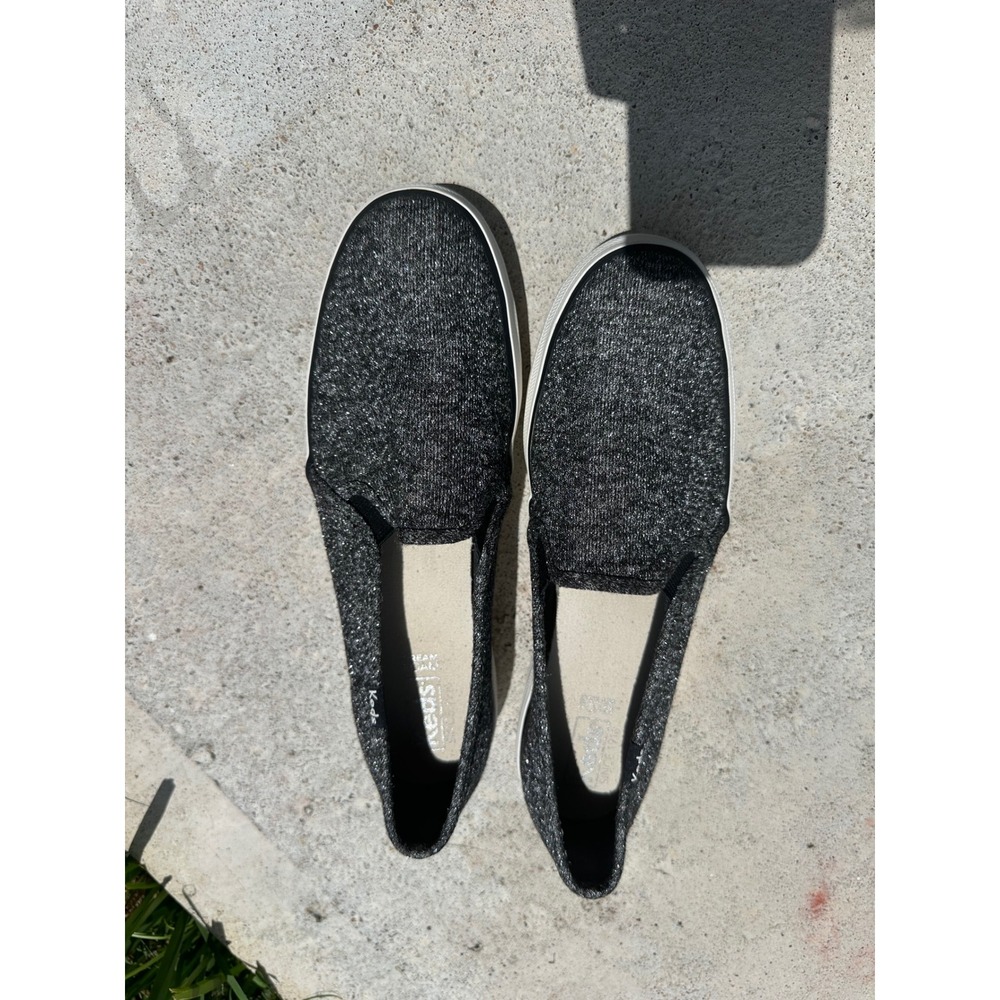 Keds Slip On Sneakers 9 Black Metallic Silver Dream Foam Excellent Sparkle